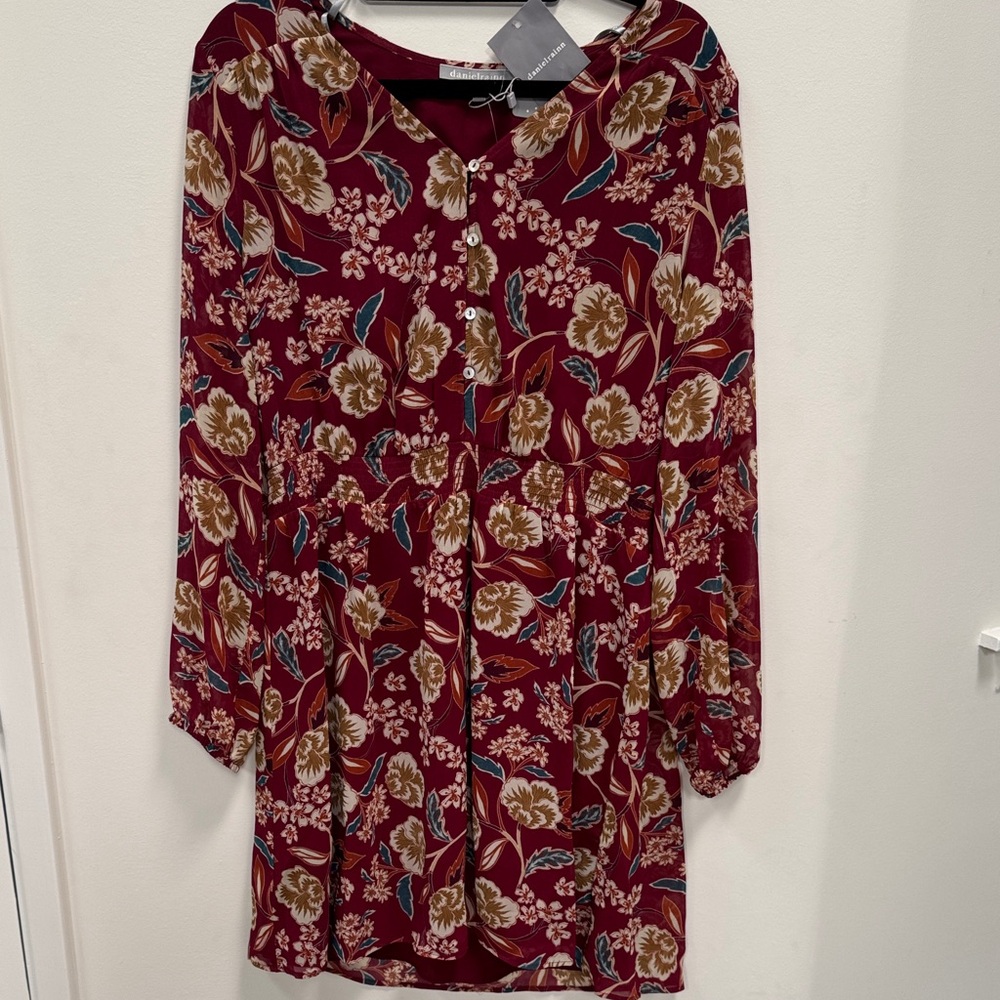 Daniel Rainn Burgundy Floral Dress